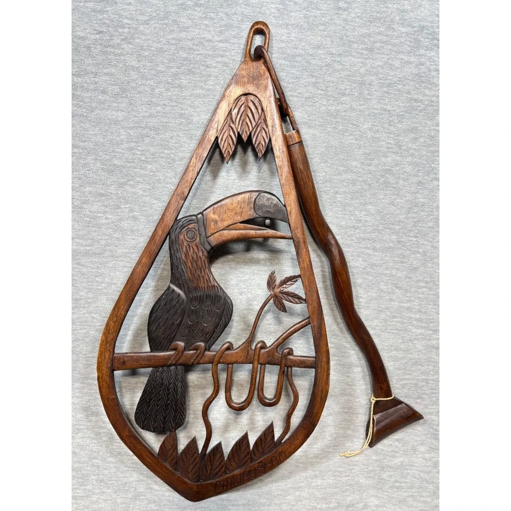 Vtg Toucan Wall Art Decor Wood Carving Manaus AM‎ Arinos Brazil Signed Handmade